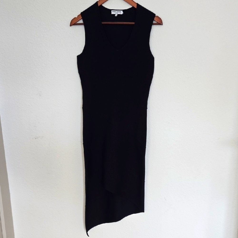 Opening Ceremonic Navy Blue Elegant Knit Sleeveless Asymmetrical Classic Dress M